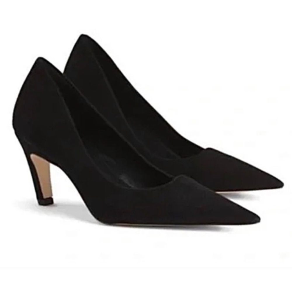 GOOD AMERICAN NWOB ICON POINTED TOE PUMP IN SATIN BLACK WITH SHOE BAG